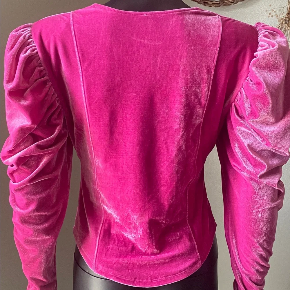 Free People Fuchsia Velvet Blouse